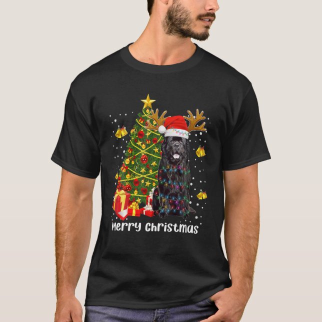 T-shirt Terre-Neuve Feux de Noël Chien Arbre Père Noël Noë (Devant)