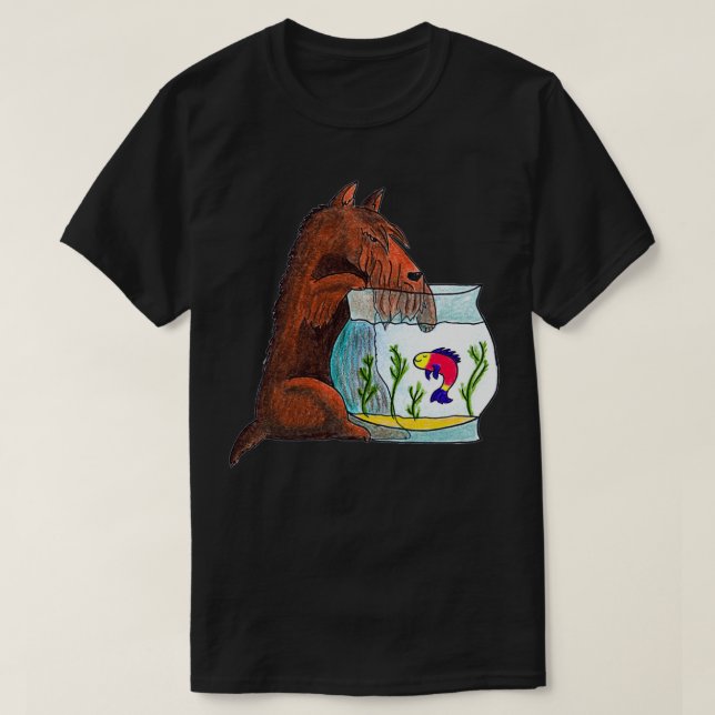 T-shirt Terrier écossais et un poisson (Design devant)