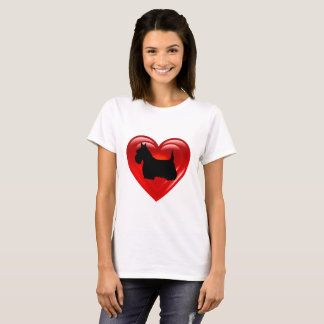 T-shirt Térrier écossais noir double cœur rouge