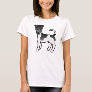T-shirt Terrier Fox Lisse de Dessin Animé Noir et Blanc