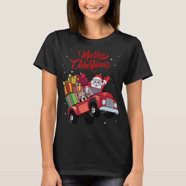 T-shirt Terrier Pitbull Américain Avec Père Noël En Rouge  (Devant)