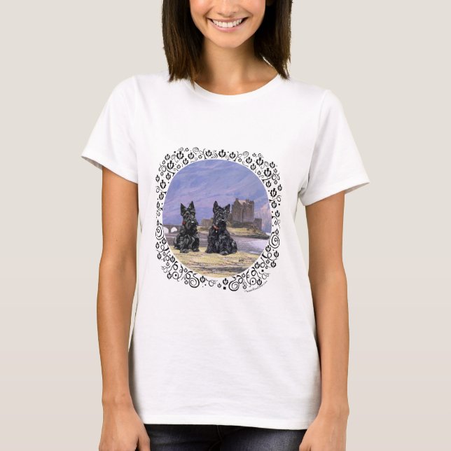 T-shirt Terriers écossais au château Eilean Donan (Devant)