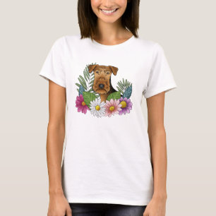 T-shirt Tête Airedale Terrier Avec Fleurs sauvages Colorés