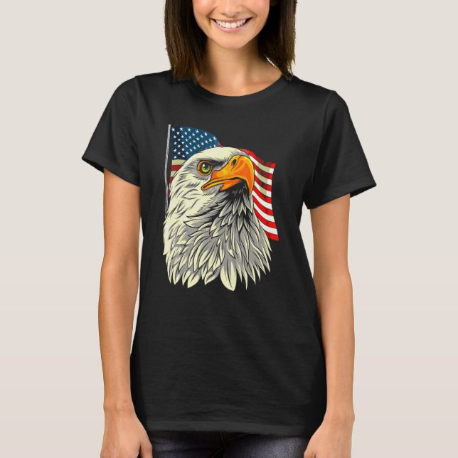 T-shirt Tête D'Aigle Bald Avec Étoiles Et Rayures Drapeau  (Devant)