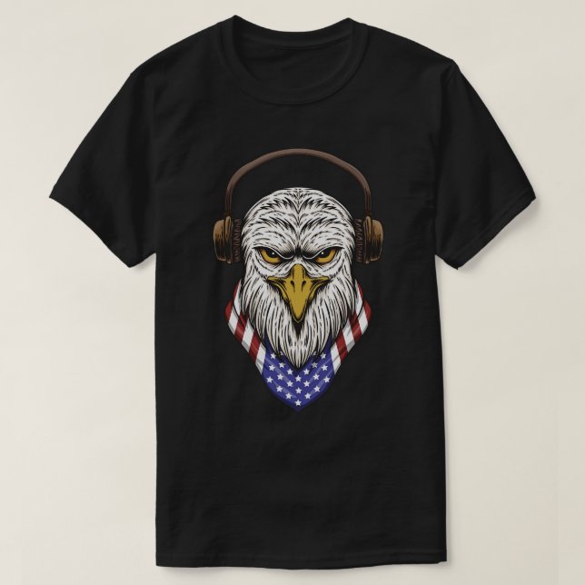T-shirt Tête d'aigle chauve avec casque et drapeau américa (Design devant)