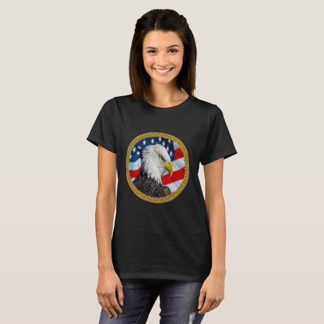 T-shirt Tête d'aigle et une feuille d'or drapeau américain (Devant entier)