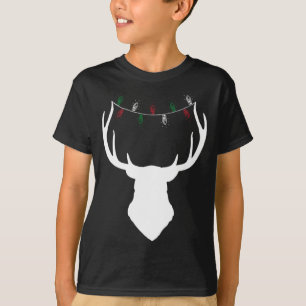T-shirt Tête de cerf avec lumières de Noël sur Antlers
