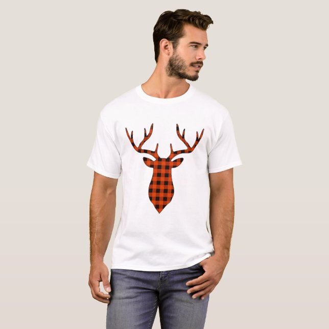 T-shirt Tête de cerf Buck Silhouette rouge et noire (Devant entier)