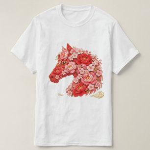 T-shirt Tête de Cheval Fleurie Pivoine Cerisier