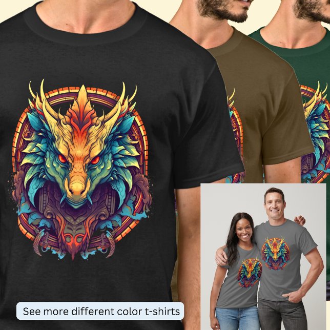 T-shirt Tête de dragon Red Gold Aqua (Créateur téléchargé)