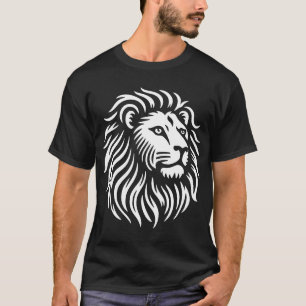 T-shirt Tête de lion - Blanc sur noir
