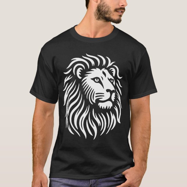 T-shirt Tête de lion - Blanc sur noir (Devant)
