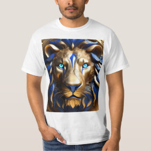 T-shirt Tête de lion bleu et or,