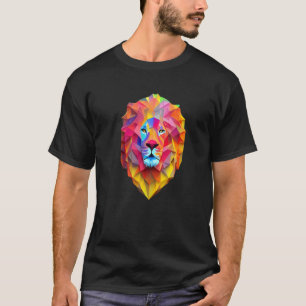T-shirt Tête De Lion Polygone Mane Colorée Roi De La Jungl