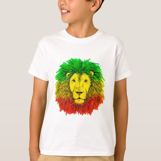 T-shirt Tête de lion Rasta rouge jaune vert dessin Jamaïqu (Devant)