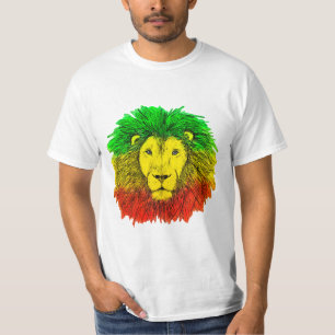 T-shirt Tête de lion rasta rouge jaune vert dessin Jamaïqu