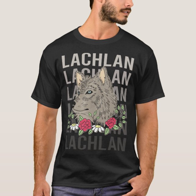 T-shirt Tête de loup - Nom de lachlan (Devant)