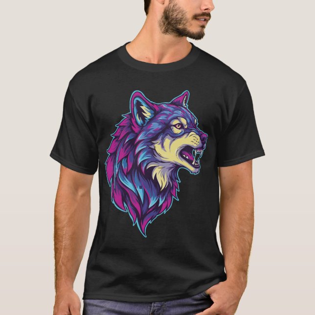 T-shirt tête de loup psychédélique (Devant)