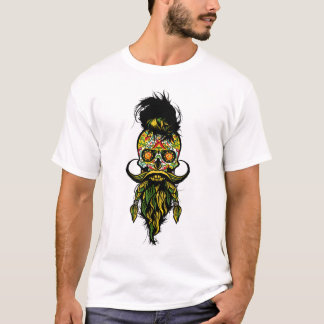 T-shirt tete de mort hipster crane skull barbu barbe moust