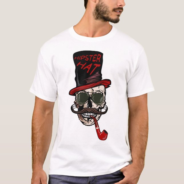T-shirt tete de mort hipster crane skull barbu barbe moust (Devant)
