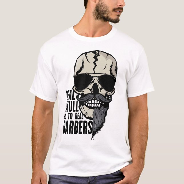 T-shirt tete de mort real skull barbers hipster barbu mous (Devant)