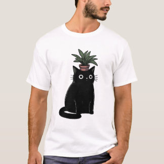 T-shirt Tête de plante chat noir