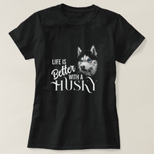 T-shirt Tête de portrait Husky Sibérien Avec Yeux Bleus