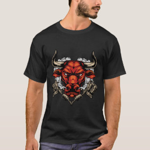 T-shirt Tête de taureau en colère et visage avec des cor
