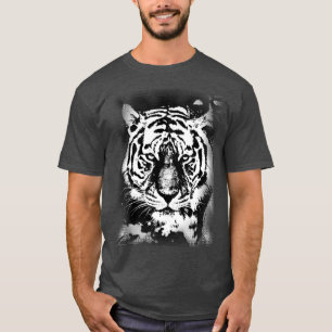 T-shirt Tête de tigre couleur cuir de charbon Modèle éléga