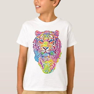 T-shirt Tête de tigre en arc-en-ciel