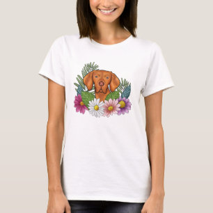T-shirt Tête De Vizla Hongroise Avec Fleurs D'Été Colorées