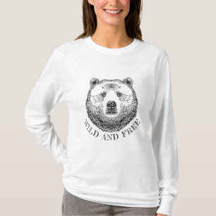 T-shirt Tête D'Ours, Sauvage Et Libre, Illustration Dessin