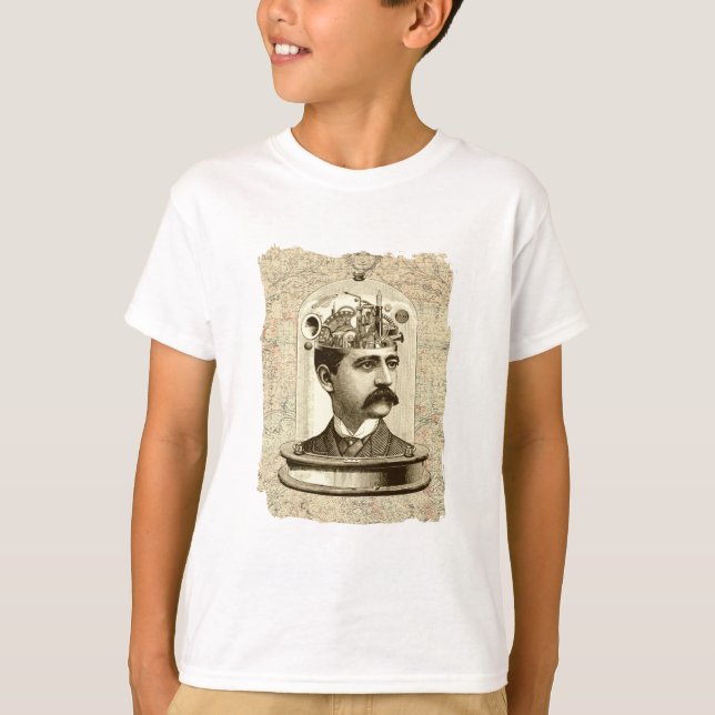 T-shirt Tête du cerveau de travail d'horloge en vapeur dan (Devant)