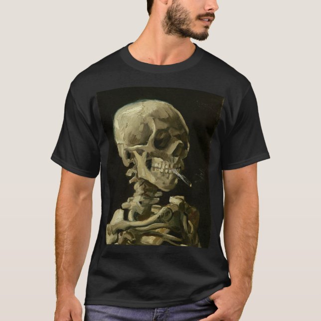 T-shirt Tête d'un squelette avec une cigarette en feu (Devant)
