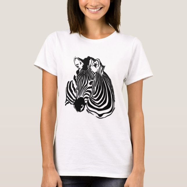 T-shirt Tête Zèbre noir et blanc 3D pour Amoureux des anim (Devant)