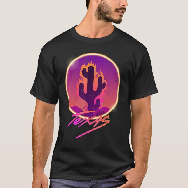 T-shirt Texas Burning Cactus Neon Vogue Style (Devant)