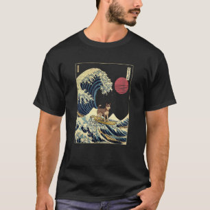 T-shirt Texas Heeler Japonais Kanagawa Vague Surf Chien