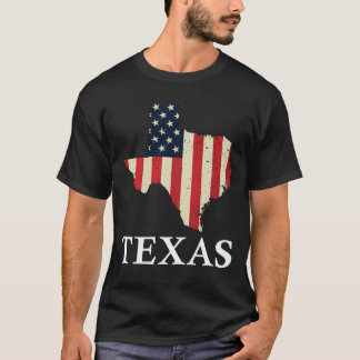 T-shirt Texas Map State American Flag 4 juillet Pride