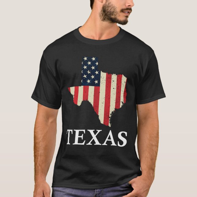 T-shirt Texas Map State American Flag 4 juillet Pride (Devant)