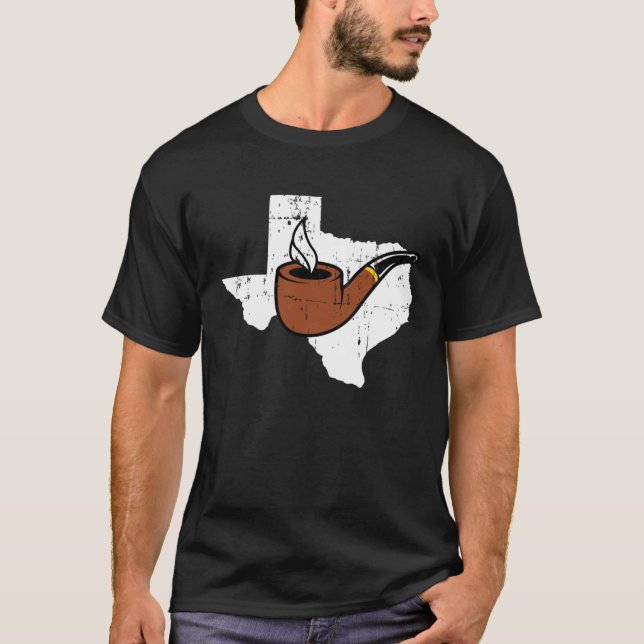 T-shirt Texas Map Tobacco Pipe Smoking Hobby Briar Pipe Sm (Devant)