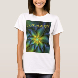 T-shirt Texte Abstrait étoile bleu brillant vert doré