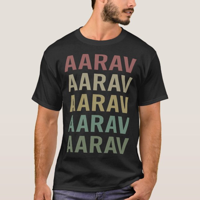 T-shirt Texte coloré Art - Nom Aarav (Devant)