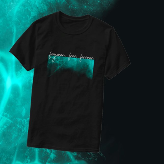 T-shirt Texte Personnalisé Cool Ice Moderne Chrétien Pardo (Cool unique teal black ice Christian T-shirt. Custom text faith quote modern script forgiven. Free.
)