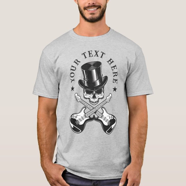 T-shirt Texte personnalisé Roche & Rouleau Crâne avec guit (Devant)