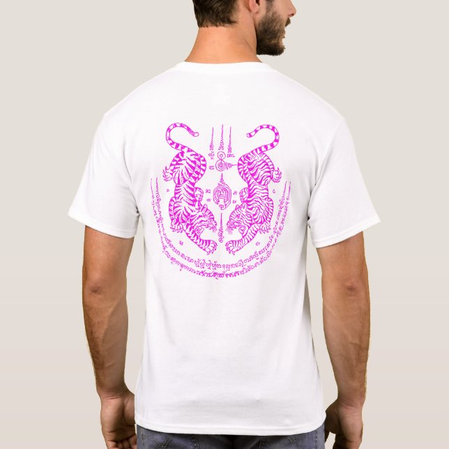 T-shirt Thai Tattoo Designs Tiger " Yant Suea Koo " Pink (Dos)