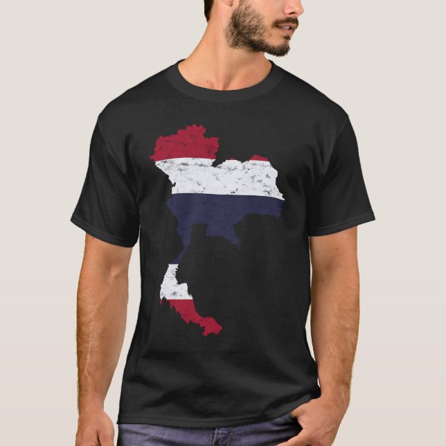 T-shirt Thailand Thai Flag Map Silhouette Travel Vacation  (Devant)
