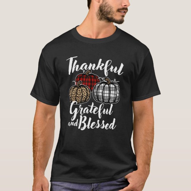 T-shirt Thankful Grateful And Blessed Thanksgiving Leopard (Devant)