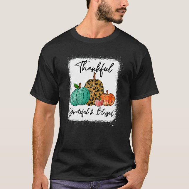 T-shirt Thankful Grateful Blessed Leopard Pumpkin Fall Tha (Devant)