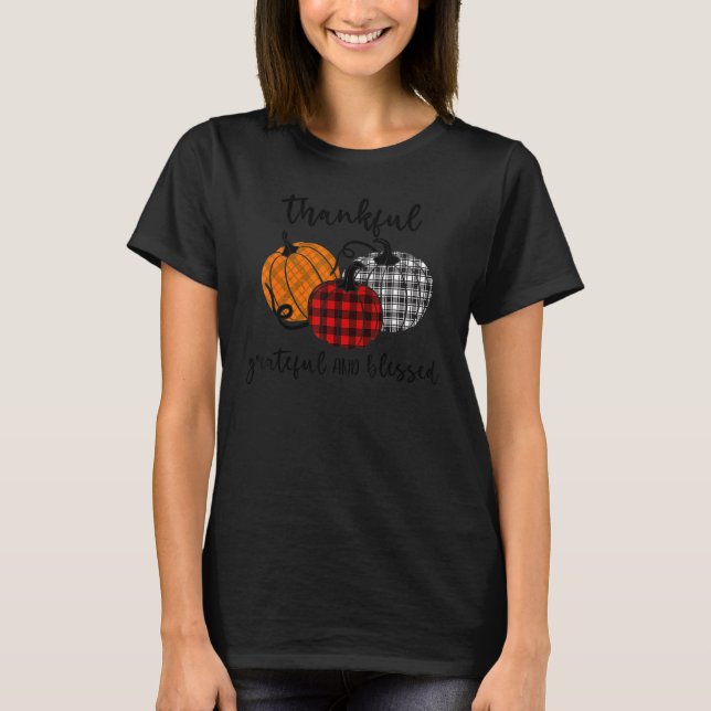 T-shirt Thankful Grateful Blessed Plaid  Thanksgiving Men  (Devant)
