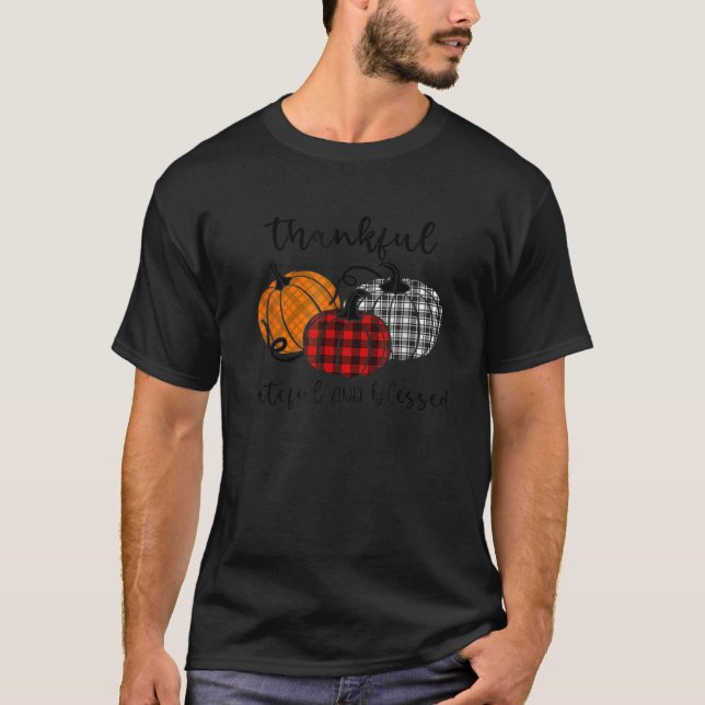 T-shirt Thankful Grateful Blessed Plaid Thanksgiving Men W (Devant)